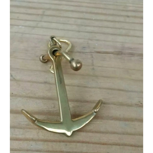 VTG SOLID BRASS SHIPS ANCHOR KEY RING HANDMADE USA - Picture 2 of 6
